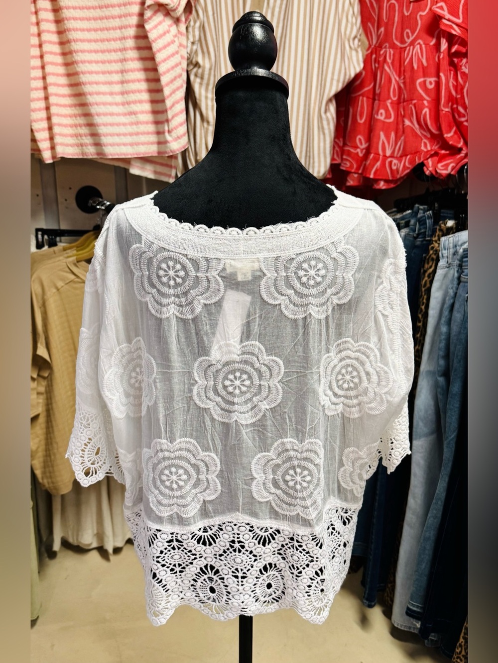POL White Crochet Lace Button-Front Blouse - Picture 3 of 4